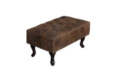 Chesterfield Fußhocker 80cm antik braun mit Knopfheftung und Nietenbesatz