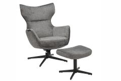 Drehbarer Sessel VOGUE grau Samt schwarze Metallbeine mit Armlehne