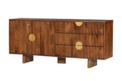 Massives Sideboard MADISON 180cm braun Mangoholz mit Schubladen und strukturierter Front