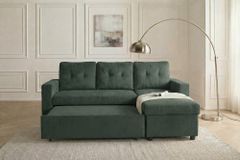 Ecksofa mit Schlaffunktion APARTMENT beidseitig aufbaubar grün Cord inkl. Stauraum