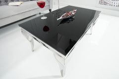 Eleganter Couchtisch MODERN BAROCK 100cm silber mit schwarzem Opalglas