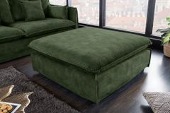 Großer Hussenhocker HEAVEN 100cm dunkelgrün Samt Landhausstil Sofahocker waschbarer Bezug