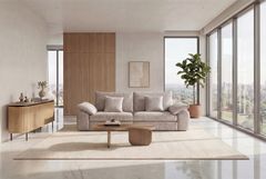 Stilvolles Sofa SOHO 225cm beige Chenille 3-Sitzer Couch mit Wellenunterfederung