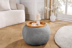 Runder Couchtisch ORBIT 50cm grau Bouclé Hocker mit Tablett und Stauraum