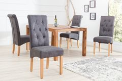 Edler Stuhl CASA vintage grau mit Zierknöpfen Massivholzbeine