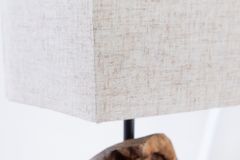 Handgearbeitete Treibholz Tischlampe HYPNOTIC 45cm beige mit Leinenschirm