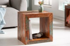 Massiver Beistelltisch JAKARTA 45cm bunt Cube aus recyceltem Holz Regal