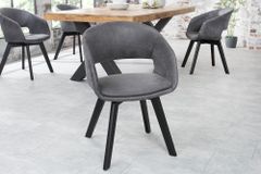 Design Stuhl NORDIC STAR antik grau Microfaser Massivholz schwarz mit Armlehne gepolstert