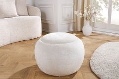 Runder Couchtisch ORBIT 50cm beige Bouclé Hocker mit Tablett und Stauraum