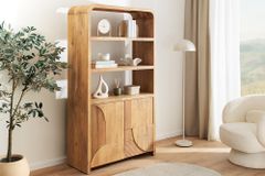 Massives Regal ART DECO 175cm cream finish beige Mangoholz abgerundet mit 3D-Front