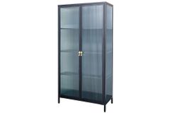 Moderne Vitrine AMSTERDAM 160cm schwarz gold Riffelglas Metall Highboard Schrank