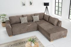 Modernes Ecksofa NORWAY 250cm taupe Microfaser Schlafsofa mit Bettkasten Federkern