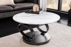 Design Couchtisch DANCING RINGS weiß rund drehbar Marmor Keramik schwarz Metall