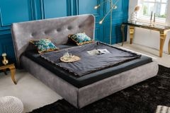 Retro Doppelbett FLORENZ 180x200cm grau Samt Polsterbett Kingsize