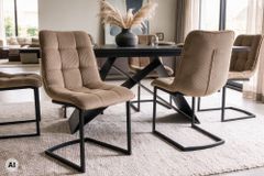 Freischwinger Stuhl MIAMI taupe Cord matt schwarz Metallgestell