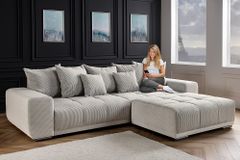 Modernes XXL Sofa ELEGANCIA 285cm champagner beige Cord inklusive Kissen Bigsofa