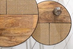 2er Set Couchtisch VIENNA LOUNGE 70cm rund Mangoholz massiv Wiener Geflecht Metall schwarz