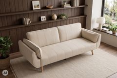 Schlafsofa DIVANI 220cm greige Strukturstoff 3-Sitzer mit Bettfunktion inkl. Kissen