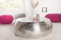 Runder Couchtisch ORIENT 80cm silber Metall Aluminium Hammerschlag Design handmade