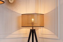 Boho Stehlampe VIENNA 142cm natur schwarz Wiener Geflecht Metall Dreifuß Stehleuchte