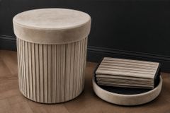 Runder Hocker ÉLAN 40cm champagner greige Samt faltbar mit Stauraum