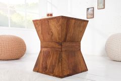 Massiver Beistelltisch PYRAMID 35cm braun Sheeshamholz stone finish Maserung Hocker