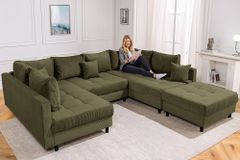 Moderne XXL Wohnlandschaft KENT 305cm grün Cord Bigsofa inkl. Hocker Federkern