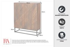 Massives Highboard ART 120cm braun Mangoholz 3D-Design schwarz Metall