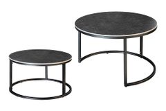 Rundes 2er Set Couchtische ELEGANCE 75cm anthrazit Keramik schwarz Metall