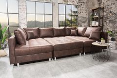 Moderne XXL Wohnlandschaft KENT 305cm antik braun Federkern Bigsofa inkl. Hocker