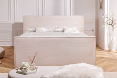 Design Boxspringbett SIGNUM 180x200cm beige Cord inkl. Topper Matratze und Stauraum