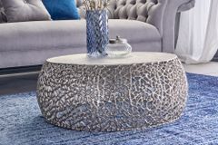Runder Couchtisch ABSTRACT LEAF 75cm silber antik Metall filigrane Handarbeit
