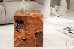 Massiver Beistelltisch SQUARE 40cm Teakholz Würfel Sitzhocker
