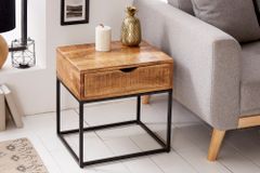 Industrial Nachttisch IRON CRAFT 45cm Mangoholz mit Schublade Beistelltisch