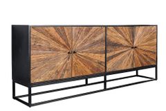 Massives Sideboard BARRACUDA 180cm braun Mangoholz mit Teakholz-Front schwarz Metall