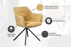 Drehbarer Stuhl VERONA senfgelb Strukturstoff mit Armlehne Metallbeine schwarz