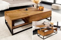 Höhenverstellbarer Couchtisch MAKASSAR FUNCTION 110cm braun Mangoholz honey finish