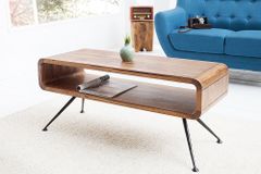 Retro Couchtisch ALPHA 100cm braun Sheesham Massivholz stone finish schwarze Metallbeine