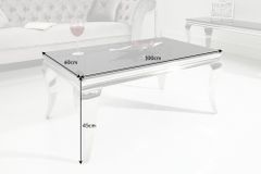 Eleganter Couchtisch MODERN BAROCK 100cm silber mit schwarzem Opalglas