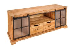 Massives Lowboard HERITAGE 160cm natur Pinie Industrial-Türen Metall Vitrine