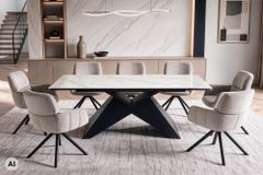 Design Esstisch DIAMOND 180-260cm matt weiß Keramik Metallgestell schwarz