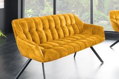 Esszimmer Sitzbank PAPILLON 165cm senfgelb Samt mit Lehnen schwarzes Metallgestell