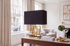 Moderne Tischleuchte ATLANTIS 56cm gold Stoffschirm schwarz Marmor Lampe