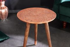 Design Beistelltisch ALCAZAR 50cm antik kupfer Metall Mangoholz Handarbeit rund