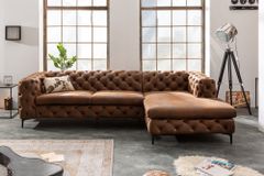 Chesterfield Ecksofa MODERN BAROCK 275cm antik braun Microfaser 3-Sitzer Federkern
