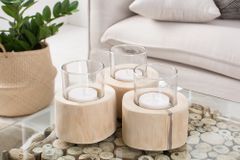 Elegantes 3er Set Windlicht LIMOTION Teakholz Outdoor Teelicht Kerzenhalter