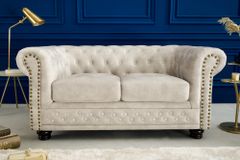 Chesterfield 2-Sitzer Sofa 150cm champagner beige Samt Federkern Knopfheftung