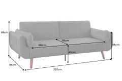 Design Schlafsofa DIVANI 220cm grau Samt 3-Sitzer mit Bettfunktion Walnuss-Füße