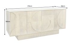 Massives Sideboard ART DECO 170cm weiß gekälkt Mangoholz 3D-Front handmade