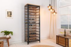 Design Weinschrank BODEGA 185cm natur schwarz Tannenholz Metall Flaschenregal